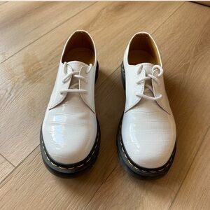 Dr. Martens White Croc-Embossed Oxfords